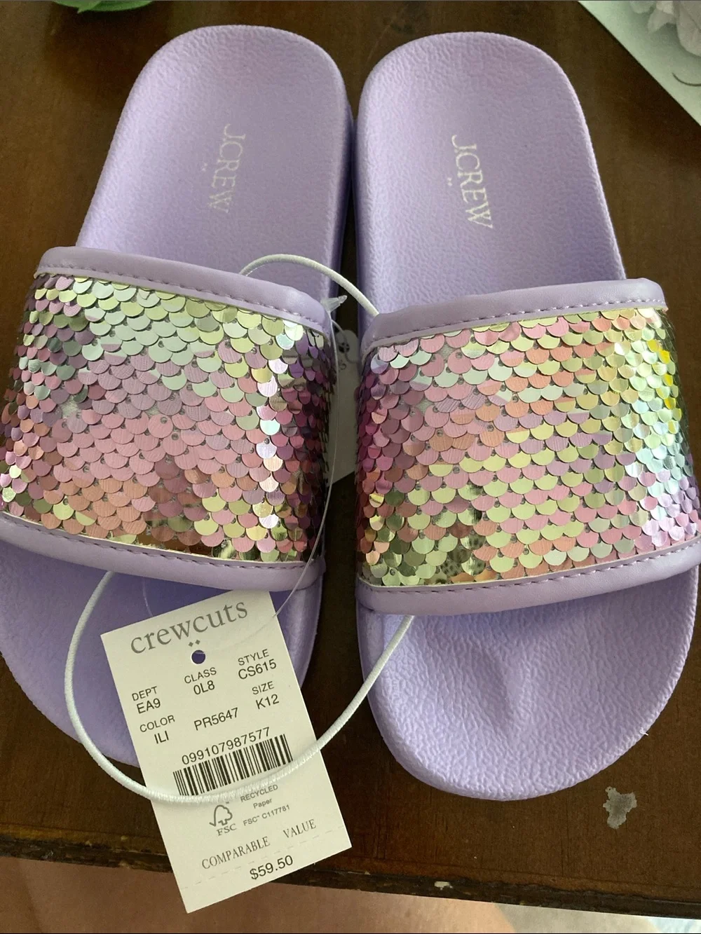 J. Crew Lavender Sequin Slide Sandals